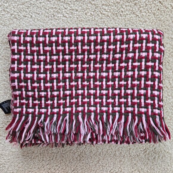 COS 100% Wool Basketweave Woven Scarf Pink Grey Burgundy - Picture 1 of 7